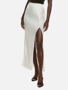AIIFOS Women's White Salma Pleated Satin Long Maxi Skirt Size M